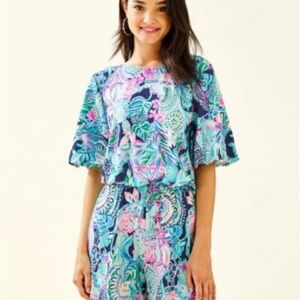 Lilly Pulitzer Blue and Pink Patterned Romper